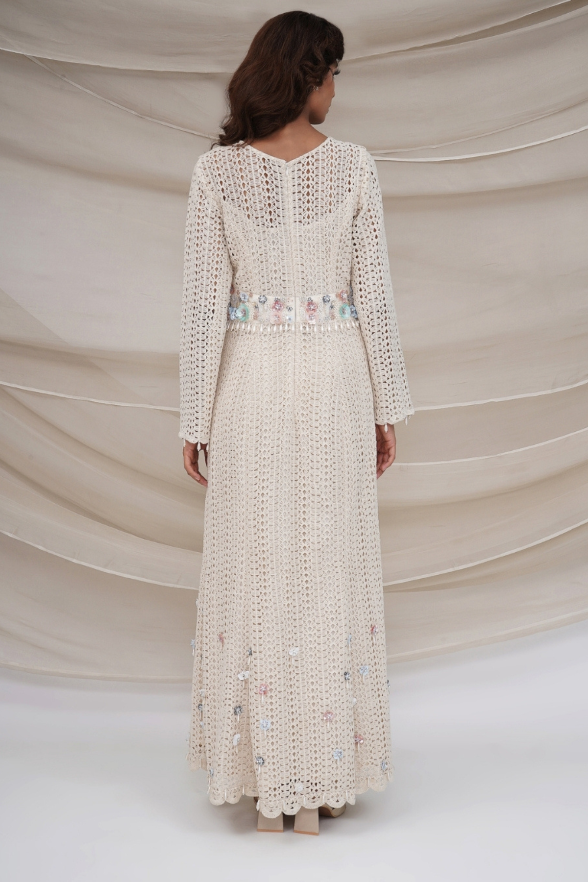 Ivory Crochet Gown with Tule Cape