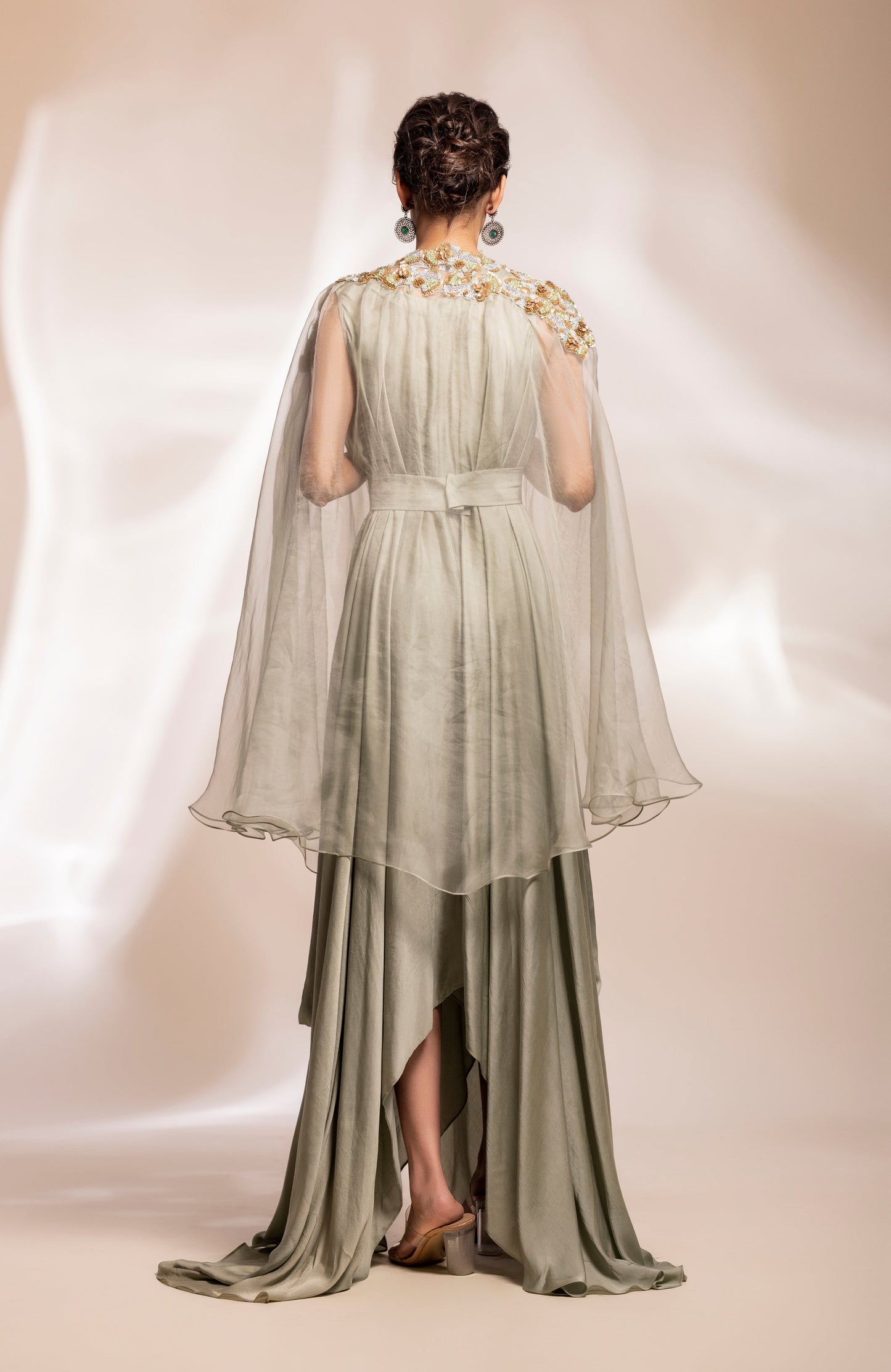 Drape dress with a cape