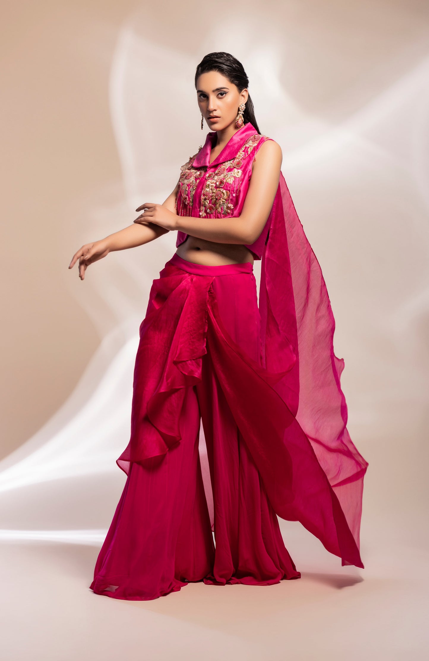 Cropped jacket with drape sharara