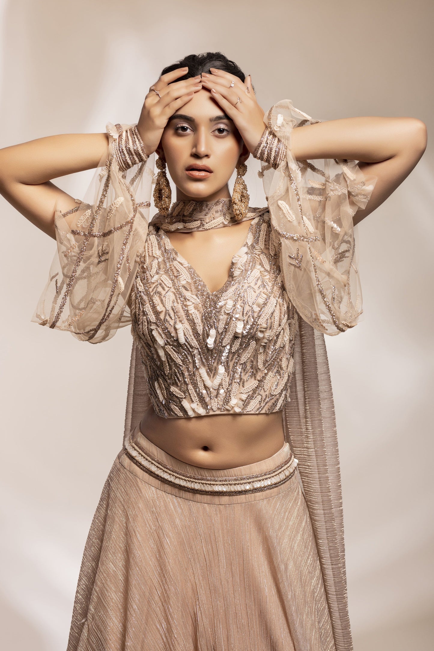 Full bodied skirt, corset structured blouse and scarf