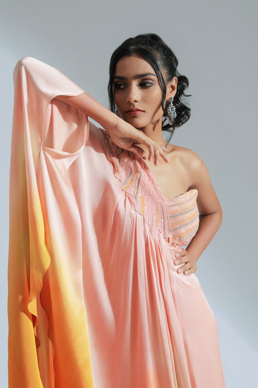 Peach & Orange Modal Satin One-Shoulder Maxi Dress SAMPLE SALE