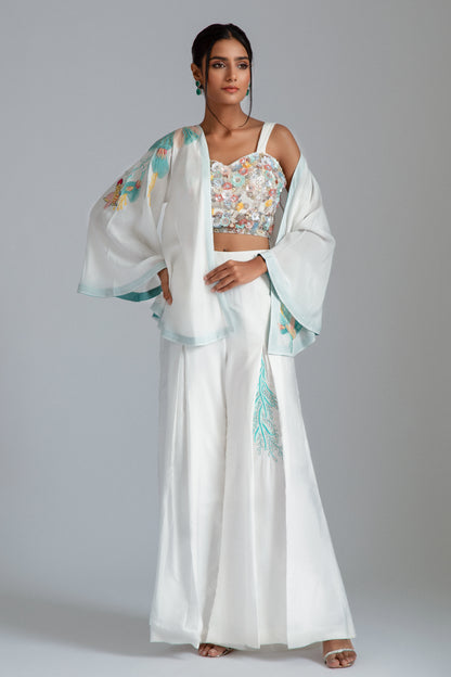 White Habutai Silk Asymmetrical Jacket Set