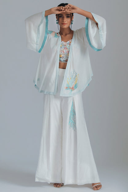 White Habutai Silk Asymmetrical Jacket Set