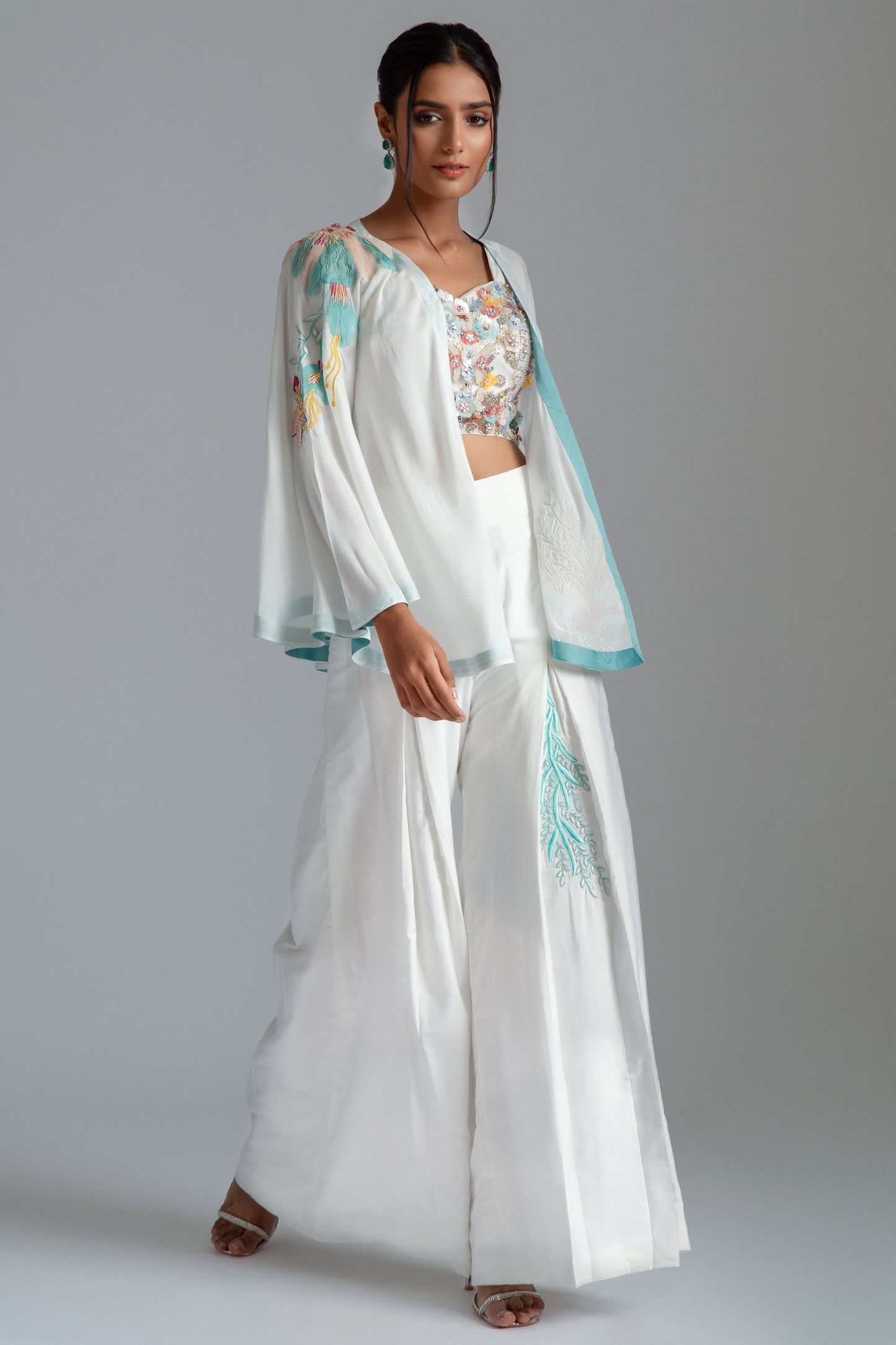 White Habutai Silk Asymmetrical Jacket Set