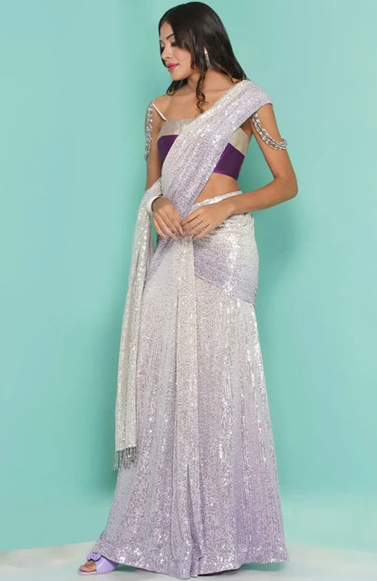 Lilac sequin Saree drape & stripe Blouse