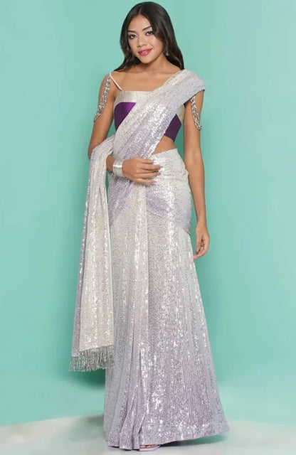 Lilac sequin Saree drape & stripe Blouse