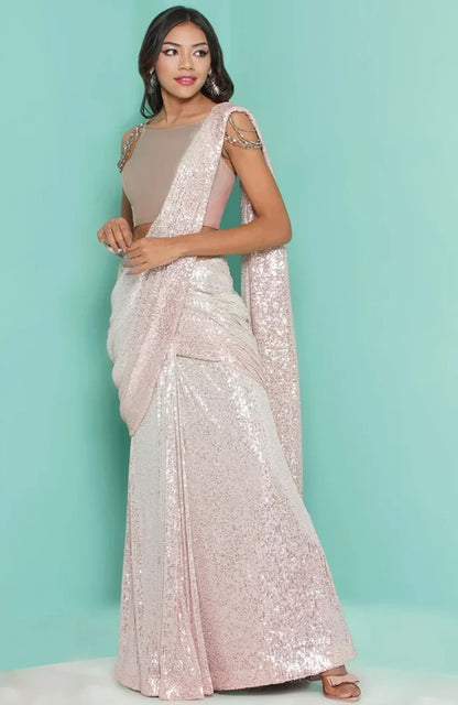 Champagne sequin Saree drape & patch Blouse