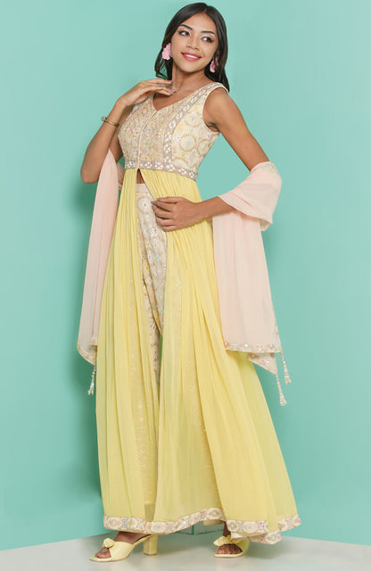 Yellow Dress with embroidery Trouser