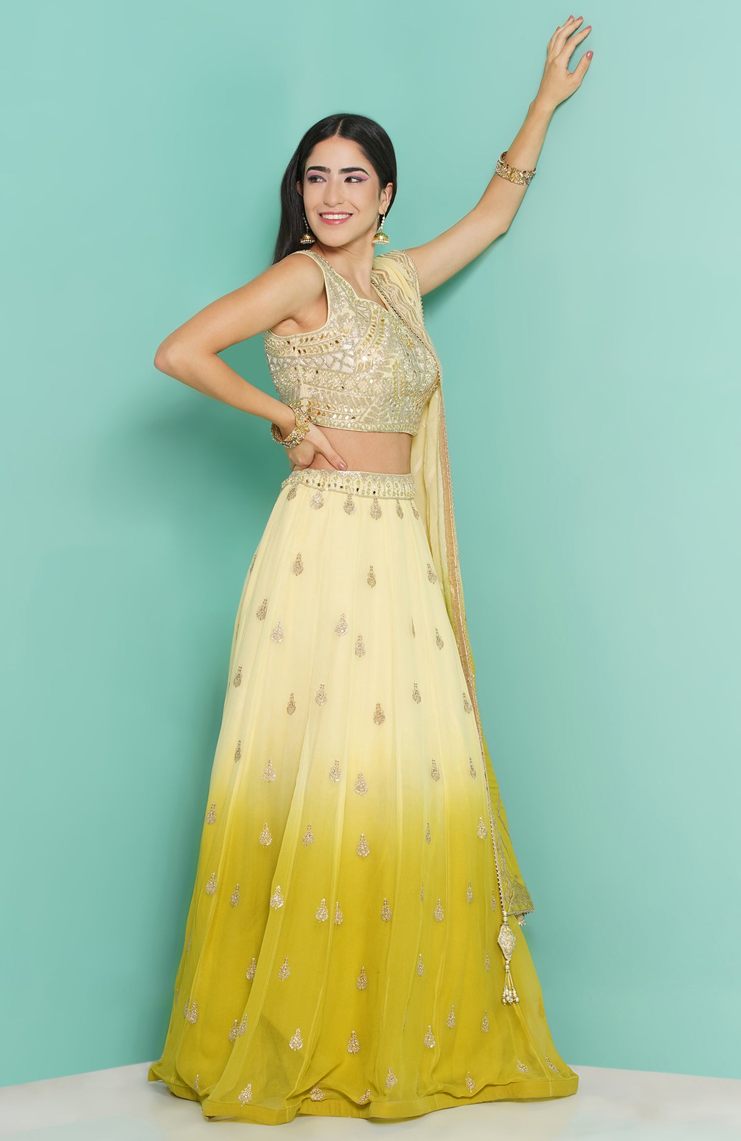 Lemon Ombre Zari Lehenga