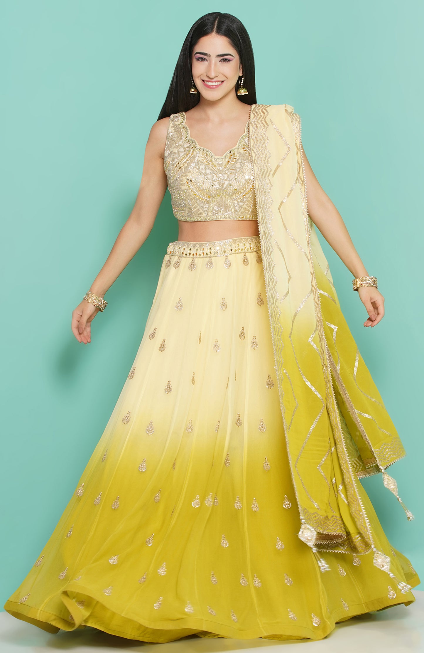 Lemon Ombre Zari Lehenga