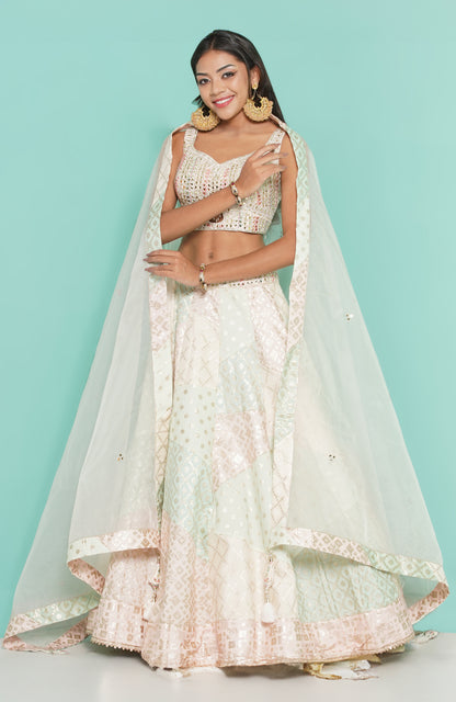 Pastel chanderi patch Lehenga