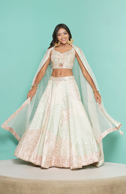 Pastel chanderi patch Lehenga