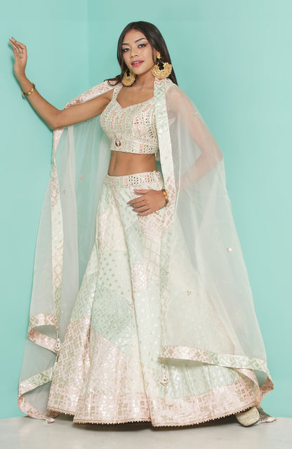 Pastel chanderi patch Lehenga