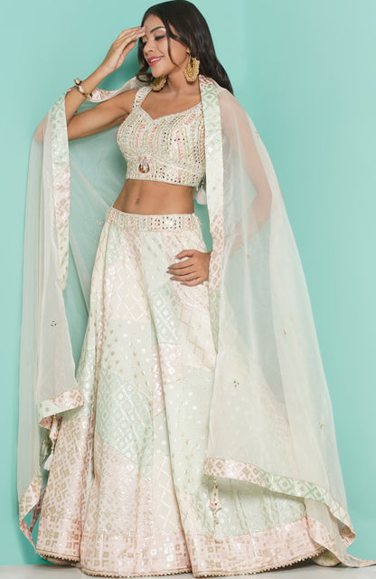 Pastel chanderi patch Lehenga