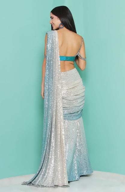 Ombre Sequin Drape Saree & stripe Blouse