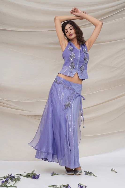 Lavender waistcoat & Sequin Skirt
