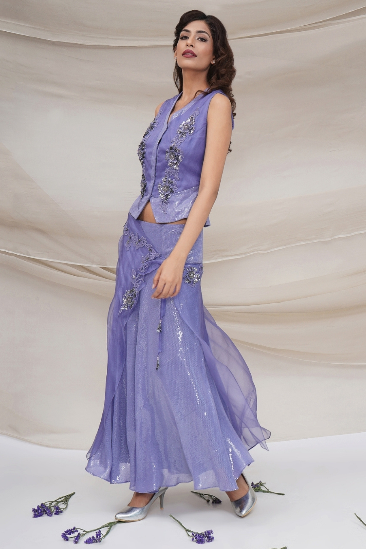 Lavender waistcoat & Sequin Skirt