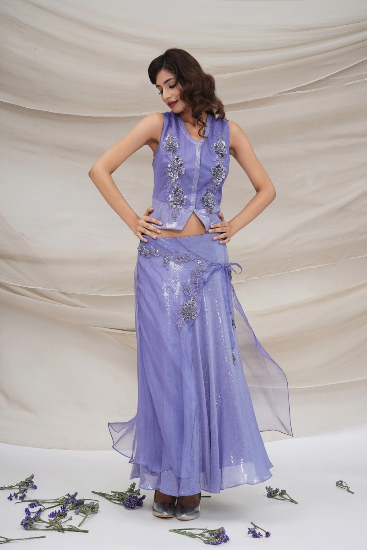 Lavender waistcoat & Sequin Skirt