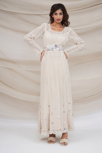 Ivory Crochet Gown with Tule Cape