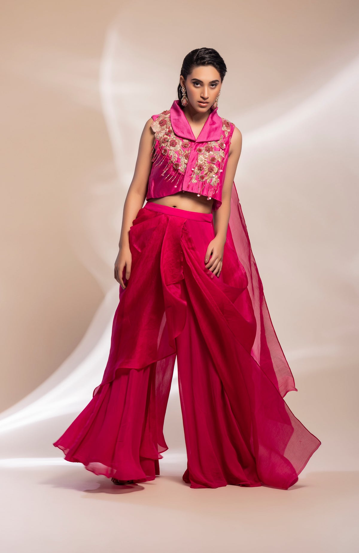Cropped jacket with drape sharara